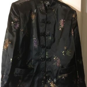 NWT black silk chine jacket, chrysanthemums, 12-24